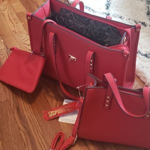 Red, coral three in one purse